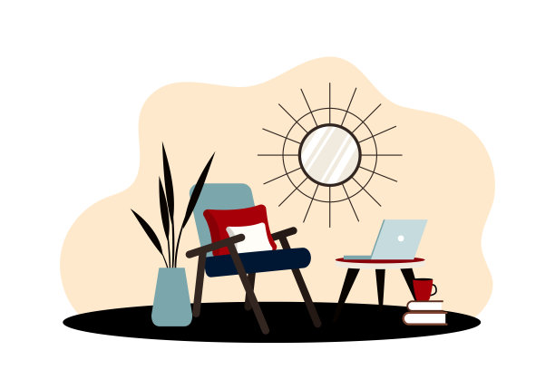 时尚的公寓内饰斯堪的纳维亚风格与现代装饰。舒适的客厅。卡通平面矢量插图。明亮，时尚，舒适的家具与室内植物。图片下载