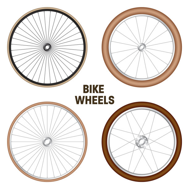逼真的3d复古自行车车轮。老式自行车橡胶轮胎，闪亮的金属辐条和轮辋。健身自行车，旅游，运动，公路和山地自行车。矢量图图片下载