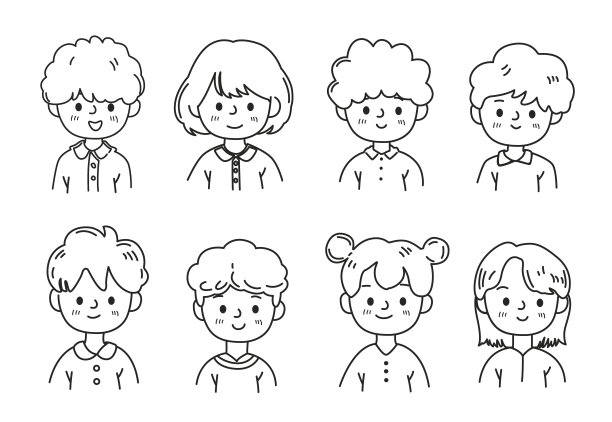 可爱的人头像图标，用户档案。头像头像头像图标集包括男性和女性。用户个人资料线图片下载