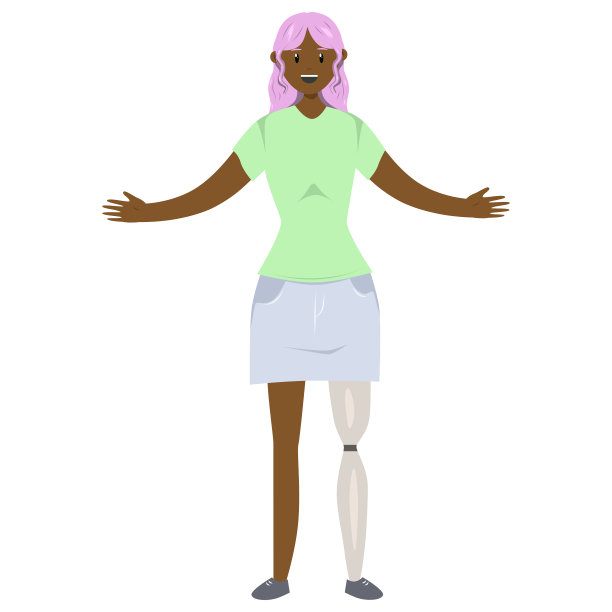 插图的黑人女孩与假腿在平面风格。关于身体积极性主题的平面插图。图片下载