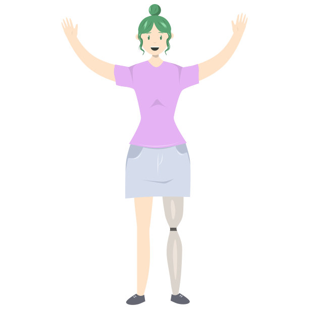 插图的一个女孩与假腿在平面风格的白色背景。关于身体积极性主题的平面插图图片下载