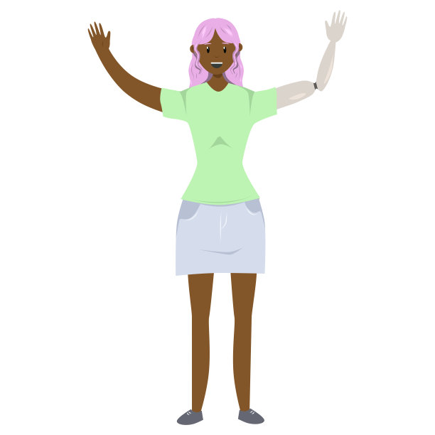 插图的黑人女孩与假臂在平面风格。关于身体积极性主题的平面插图。图片下载