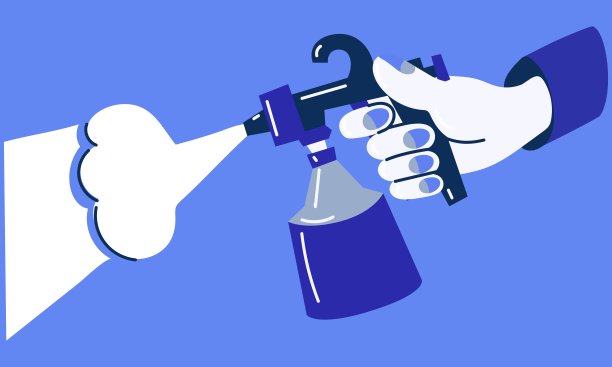 插画以汽车喷漆为主题，在某汽车服务站喷漆。喷涂工具的图标或标志。喷绘的卡通标志。用沙龙工具喷在表面图片下载