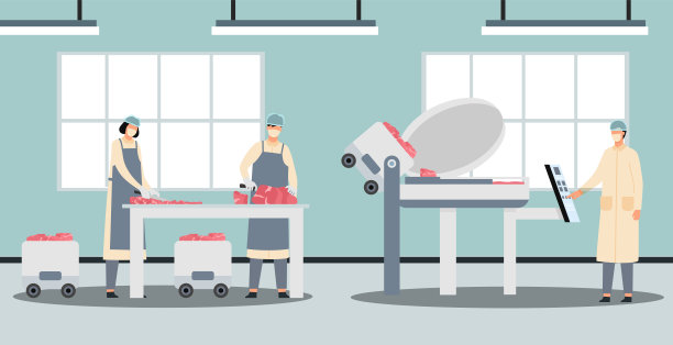 在肉制品工厂工作的人们图片下载