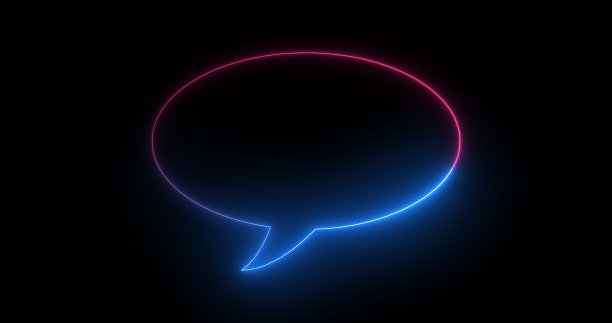 彩色简单的霓虹灯标志聊天泡沫打字图标在黑色。短信打字云语音对话霓虹灯框。语音气球卡通风格轻聊天图标标志高品质股票插图。图片下载