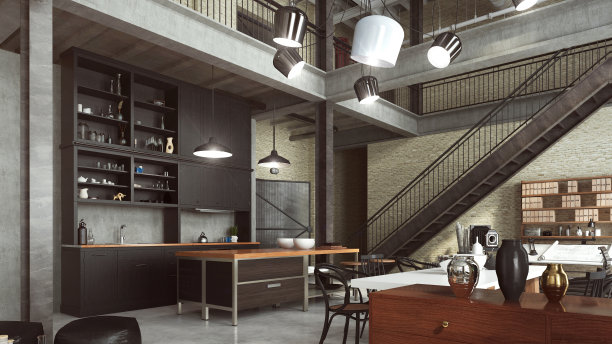 阁楼现代室内设计为开放式现代公寓。图片下载