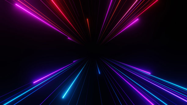 3d渲染，抽象的未来速度技术霓虹灯在黑暗的背景下，彩色发光的光。图片下载
