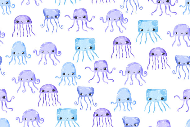 蓝色水母的无缝图案。海底世界和海洋动物。儿童背景。适用于纺织品、包装纸、儿童房图片下载