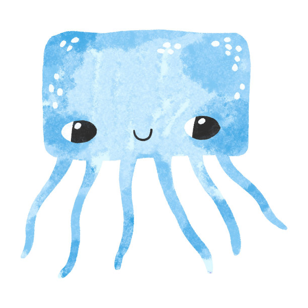有趣的蓝色水母。水下海洋生物斯堪的纳维亚风格的简单绘画。手绘美杜莎插图孤立的背景图片下载