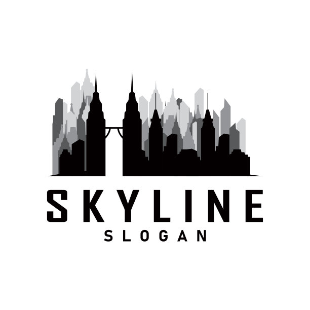 摩天大楼黑色轮廓设计美丽的城市天际线与高层建筑城市插图的模板和品牌图片下载