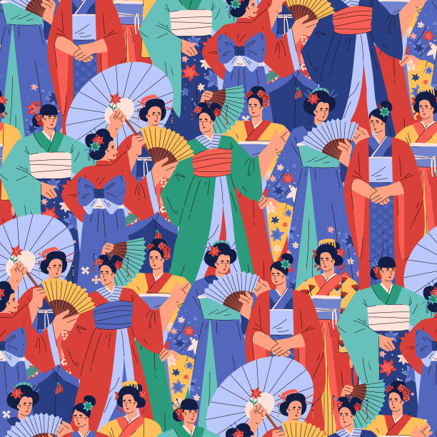 明亮的矢量日本和服图案在无缝插图。图片下载