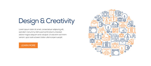 设计和创意横幅模板与线图标。现代矢量插图广告，标题，网站。图片下载