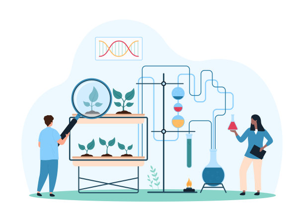 生物学研究，在科学实验室里由小人物种植植物进行农学研究图片下载