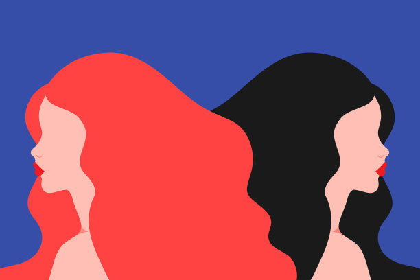 两个女人的肖像。红发和黑发女性档案。矢量图图片下载