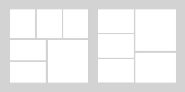 照片网格拼贴框架模板，mood board布局，马赛克边框，剪贴簿设置孤立的背景。演示显示模型。矢量图图片下载