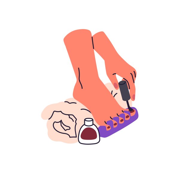 女孩做足疗，关心她的腿美，健康。一位女士在做水疗时涂指甲油。脚部、脚趾甲美容治疗。平面隔离矢量插图上的白色背景图片下载