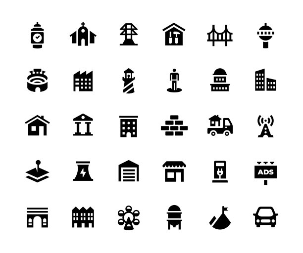 固体图标集的物流和基础设施图片下载