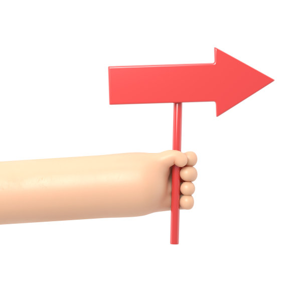 卡通手势图标模型。指针箭头在卡通手上。迪斯尼卡通。白色背景的3D渲染。图片下载
