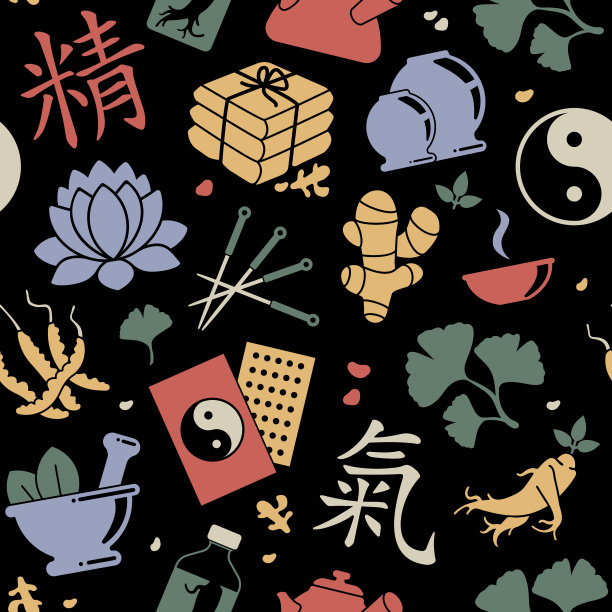 无缝图案与传统中医的图标。图片下载