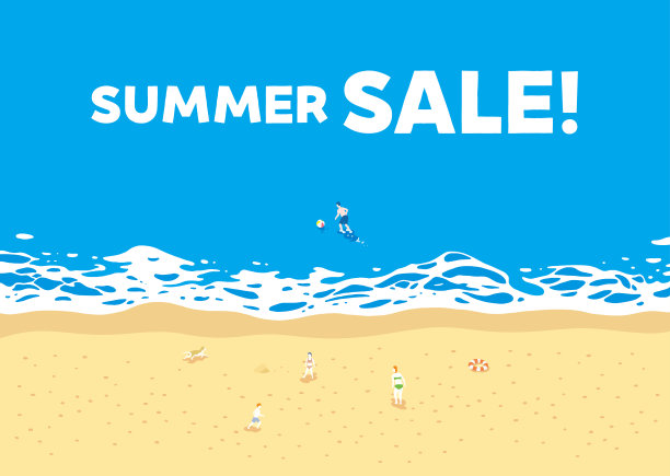 一家人在冲浪，蓝色的夏天大海和沙滩上玩耍。夏季出售的背景。图片下载