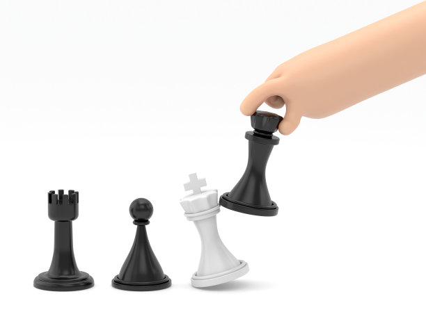 商业策略。战略家手里拿着棋图黑王。战斗的胜利。概念规划和管理。赢得成功。白色背景的3D渲染。图片下载