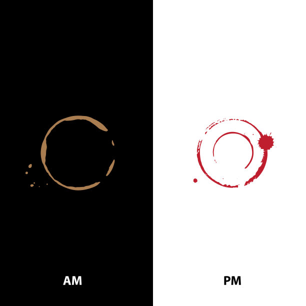 上午PM图标，早上咖啡时间，晚上葡萄酒时间符号，昼夜标志图片下载