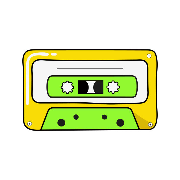 矢量插图复古的录音带，明亮的千年虫风格的贴纸隔离在白色背景图片下载