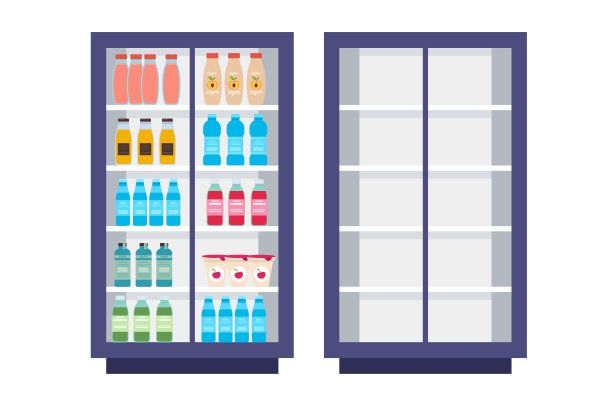 食品杂货产品冰箱空满概念。矢量卡通图形设计元素插图图片下载