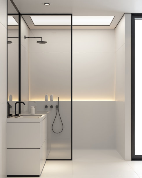 (8k图片)斯堪的纳维亚风格的现代简约浴室。黑白概念。图片下载