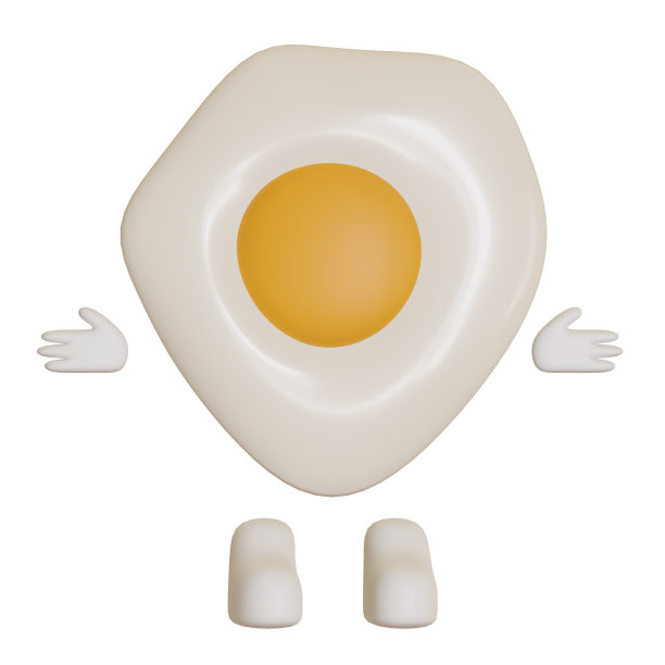 卡通风格的鸡蛋人物煎鸡蛋举手举手足。三维渲染图片下载
