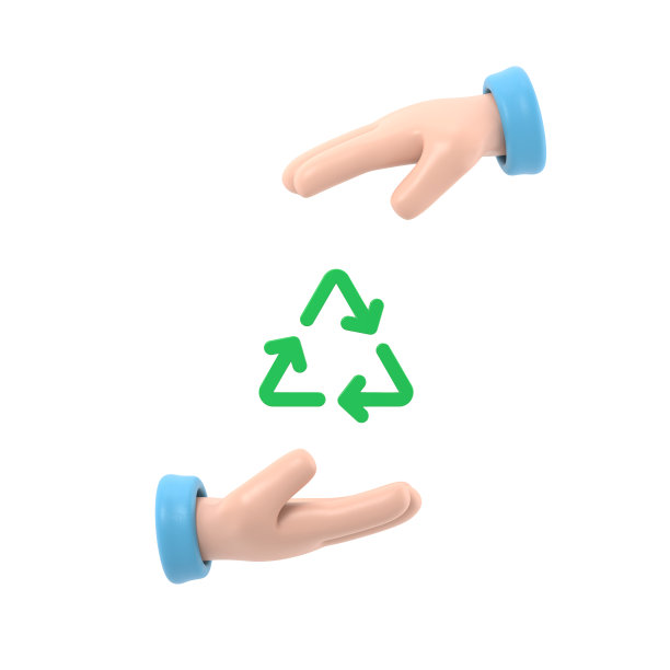 生态友好。保存自然。生态企业。纸张回收图标在人手。保护地球环境。3D插图平面设计。白色背景的3D渲染。图片下载