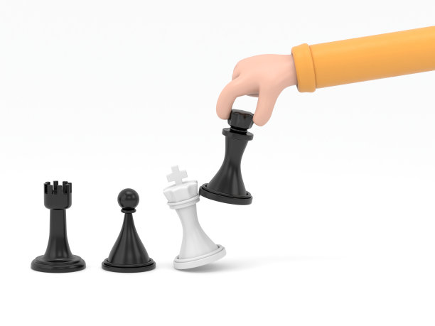 商业策略。战略家手里拿着棋图黑王。战斗的胜利。概念规划和管理。赢得成功。白色背景的3D渲染。图片下载