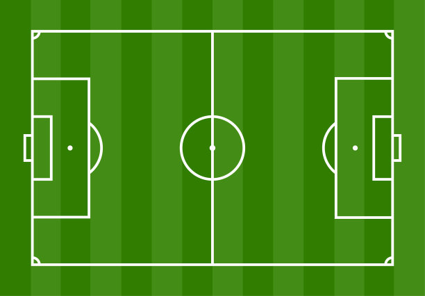 足球场标准标记可编辑笔画绿色条纹背景。向量图片下载