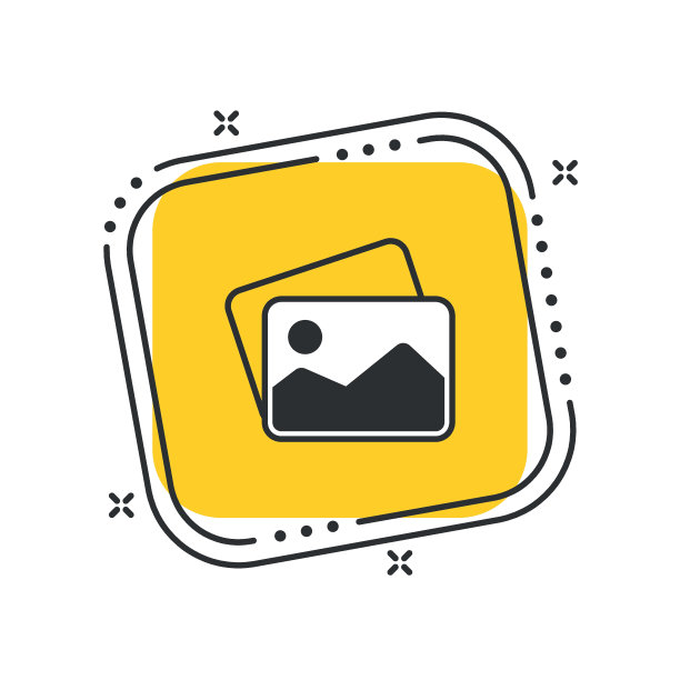 卡通照片图标矢量插图。图片上孤立的黄色方形背景。画廊标识概念。图片下载