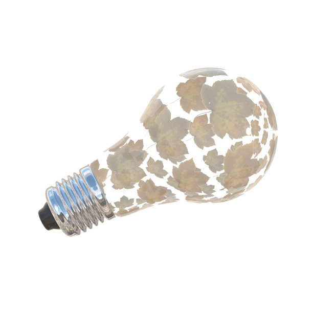 3d灯泡与植物内部，生态概念孤立在白色背景，3d渲染图片下载