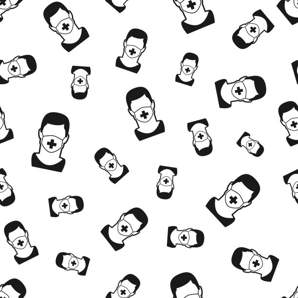 戴医用面罩的男子无缝模式。白色背景的图标图片下载