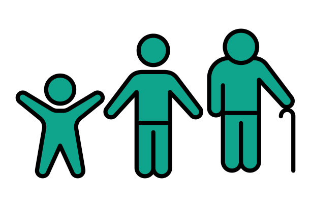 一代偶像。从小到大。与老年人相关的图标。平线图标样式。老年元素插画图片下载