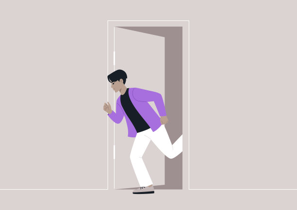 快速到达机会的门槛:角色带着目的和紧迫感冲向敞开的门口图片下载