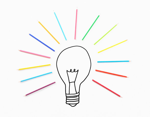 灯泡与辐射彩色铅笔图片下载