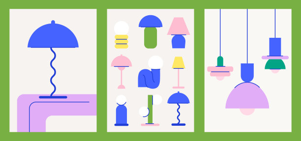 丹麦设计的带有灯的海报。中世纪风格的室内印花。复古家居装饰插画图片下载