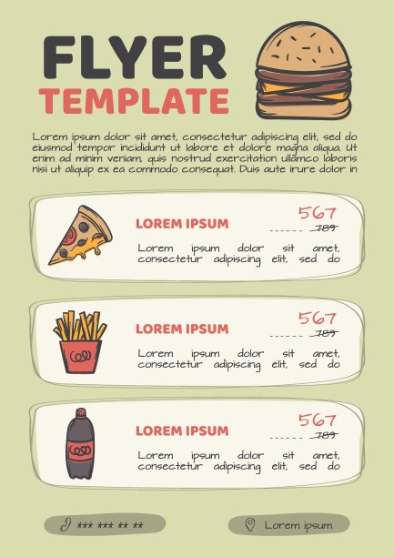 餐厅菜单，咖啡馆的食物插图。可编辑的模板传单，海报，广告，小册子，小册子图片下载