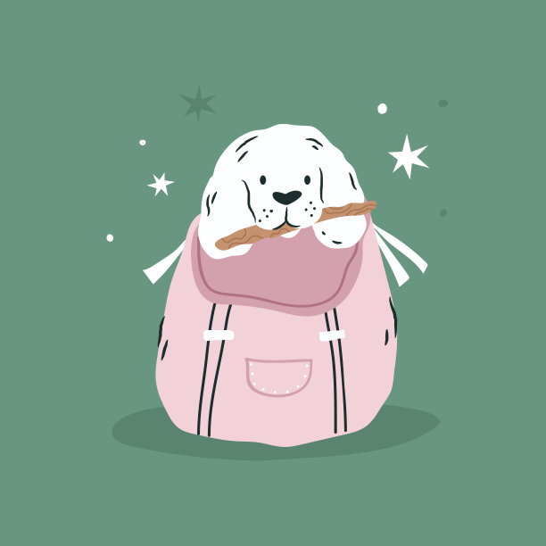 矢量插图的西班牙猎犬坐在一个背包。度假、旅行氛围图片下载