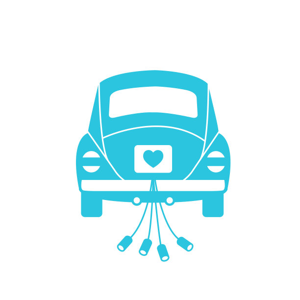 极简复古复古车，婚礼车，后视图，孤立的白色背景。从蓝色图标集。图片下载