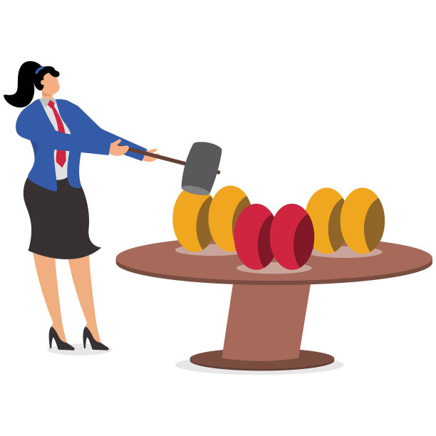 砸金蛋，女商人用锤子选择金蛋图片下载