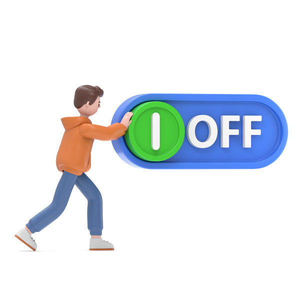 3D插图的男性男子卡迪尔按下。按下按钮。3D插图平面设计。孤立的背景。白色背景的3D渲染。图片下载