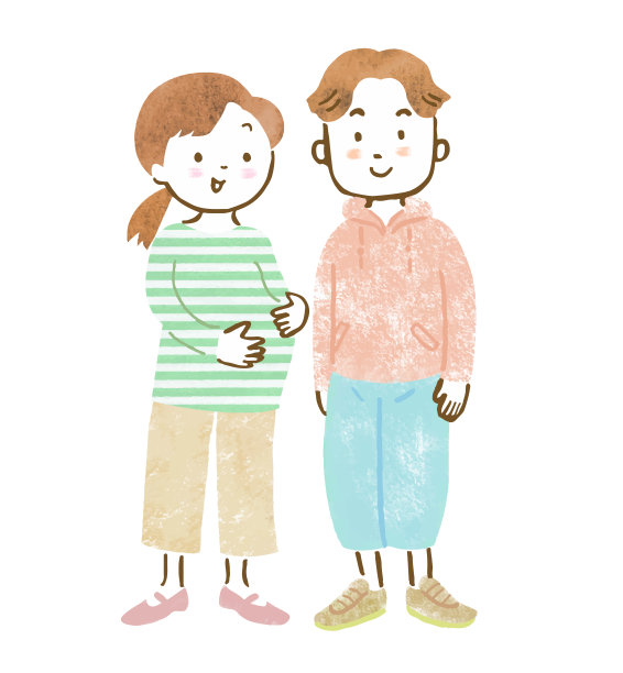 一对怀孕夫妇的全身手绘插图图片下载