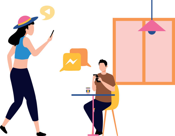 男孩和女孩在网上聊天。图片下载