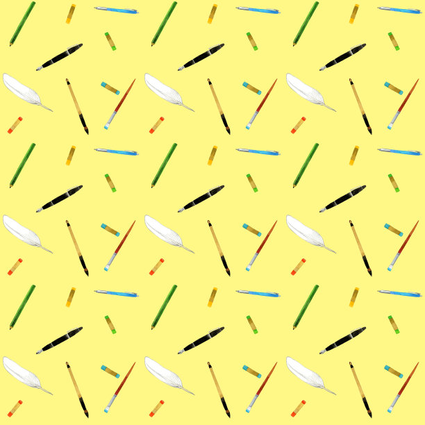 文具、书写和绘画材料的图案。纺织品手绘水彩插图。图片下载