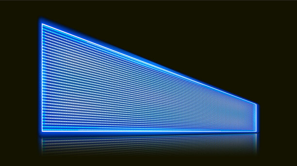 网格闪闪发光的灯泡辉光和视角侧面LED屏幕墙舞台灯光面板背景体育场和音乐会。投影技术的视频电视液晶显示器显示。向量。图片下载