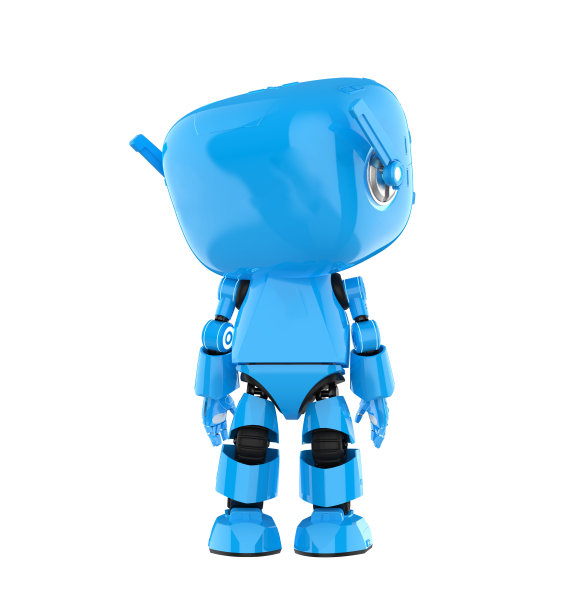 可爱的小人工智能个人助理机器人仰望孤立图片下载